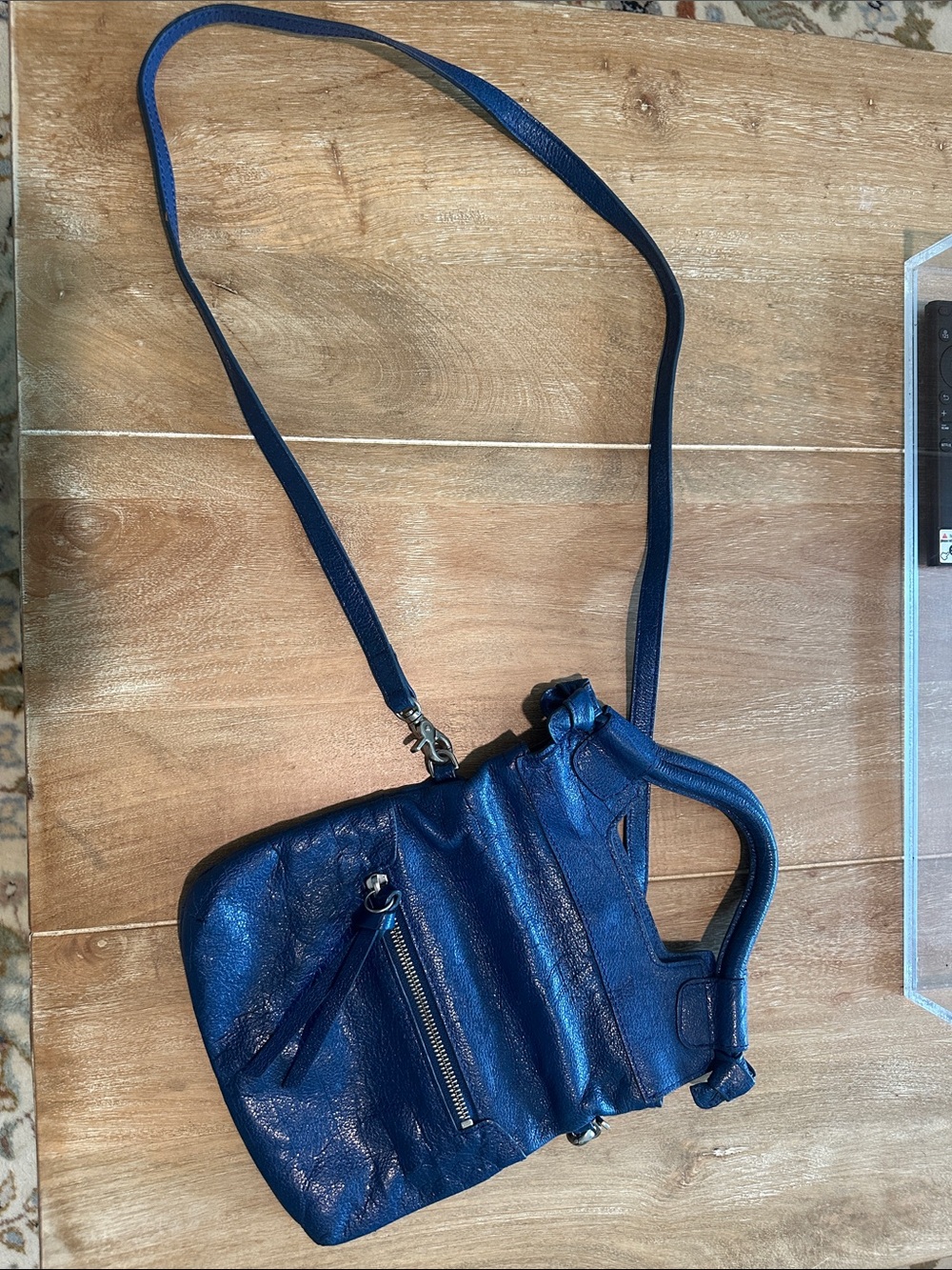 Foley + Corinna Metallic Navy Leather Crossbody Bag